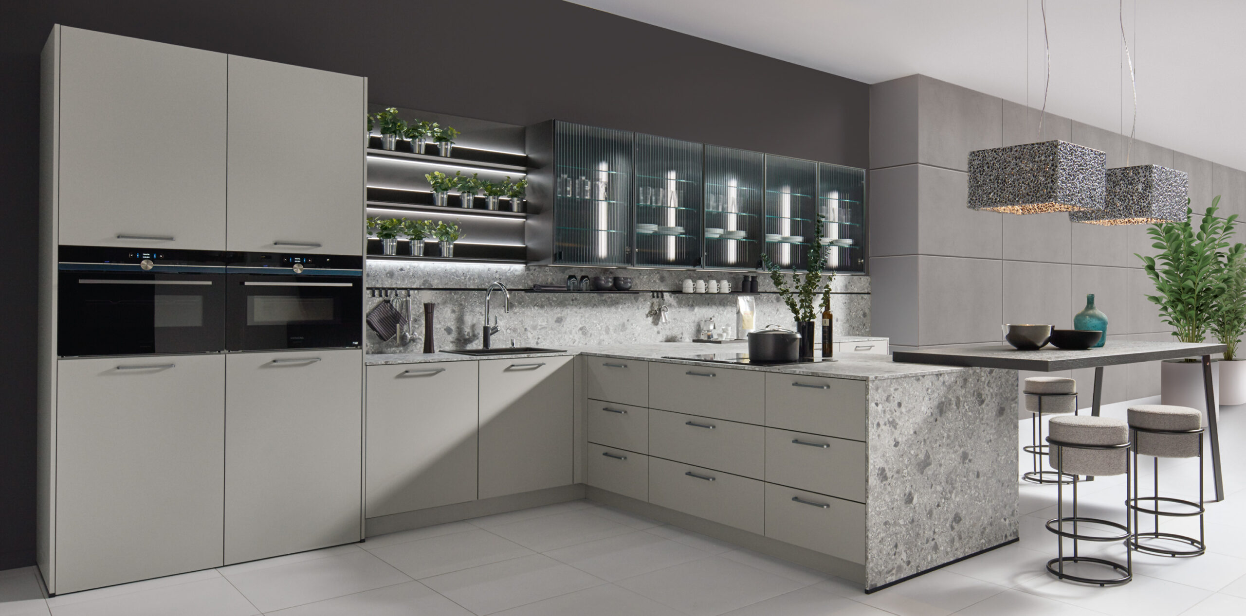 03 PN MP_platingrau-ultramatt_EV_Eiche-basaltgrau-gebürstet_mitPflanzen